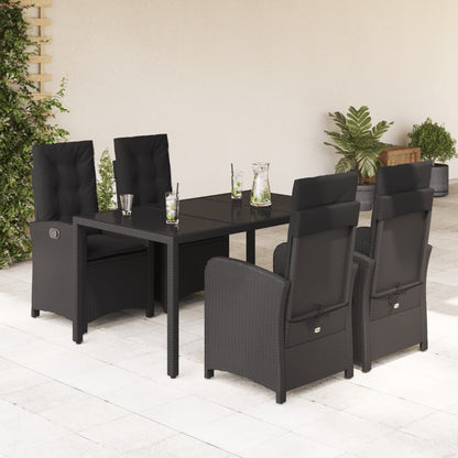 Set da Pranzo da Giardino 5 pz Nero con Cuscini in Polyrattan - homemem39