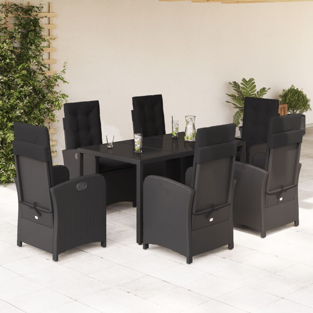 Set da Pranzo da Giardino 7 pz Nero con Cuscini in Polyrattan - homemem39