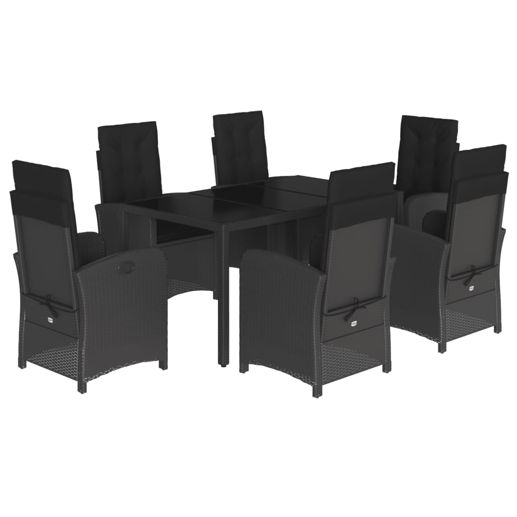 Set da Pranzo da Giardino 7 pz Nero con Cuscini in Polyrattan