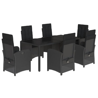 Set da Pranzo da Giardino 7 pz Nero con Cuscini in Polyrattan - homemem39