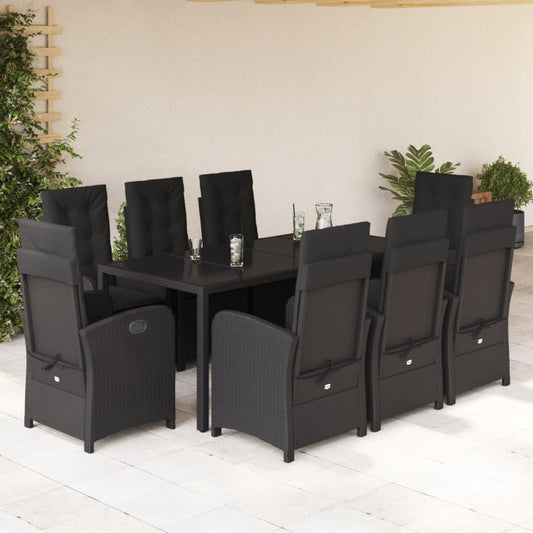 Set da Pranzo da Giardino 9 pz con Cuscini Nero in Polyrattan - homemem39