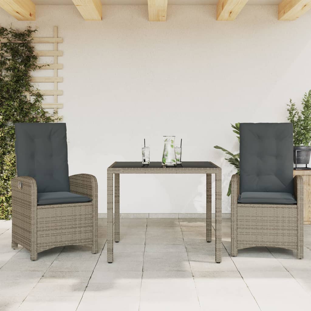 Set da Pranzo da Giardino 3 pz con Cuscini in Polyrattan Grigio - homemem39