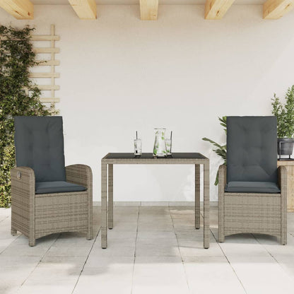 Set da Pranzo da Giardino 3 pz con Cuscini in Polyrattan Grigio - homemem39
