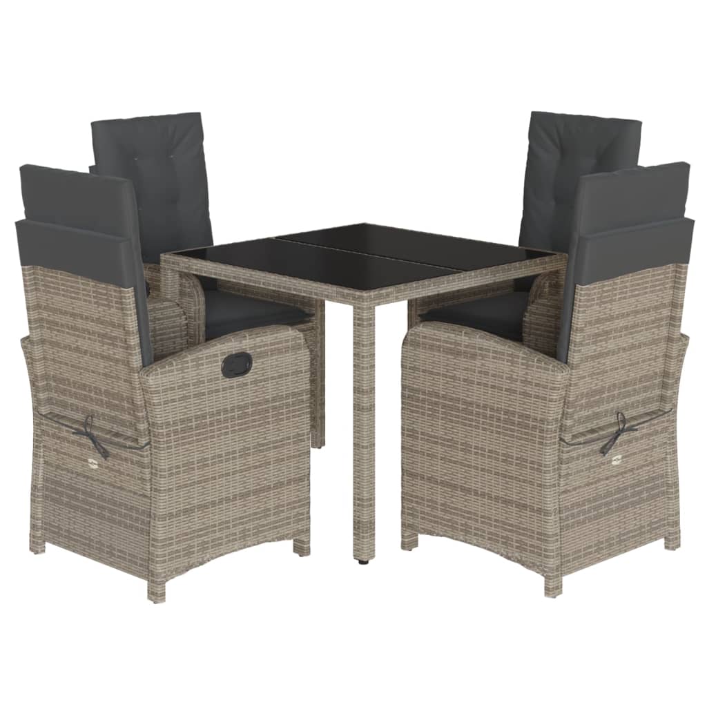 Set da Pranzo da Giardino 5 pz con Cuscini in Polyrattan Grigio - homemem39