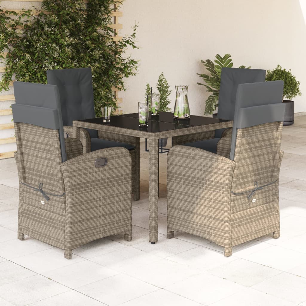 Set da Pranzo da Giardino 5 pz con Cuscini in Polyrattan Grigio - homemem39