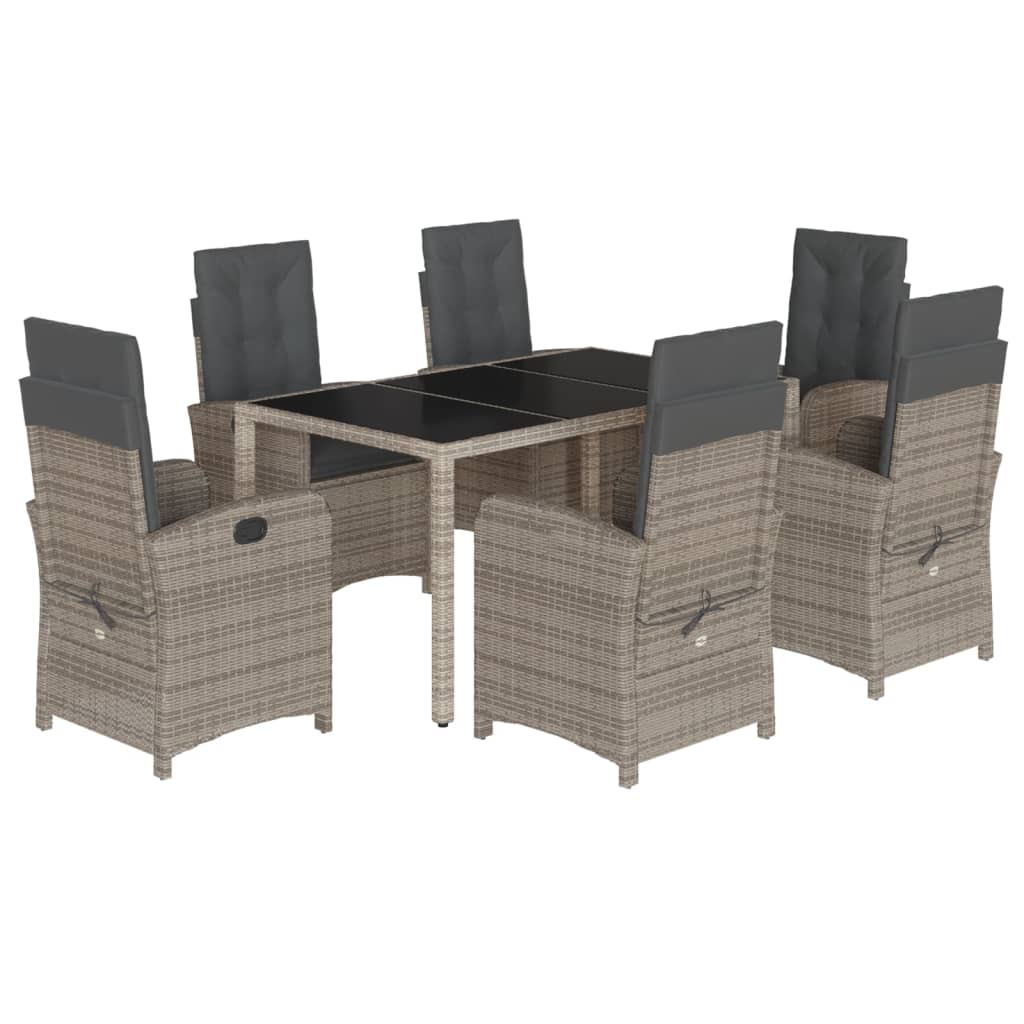 Set da Pranzo da Giardino 7 pz con Cuscini in Polyrattan Grigio | homemem39