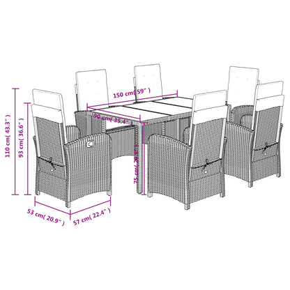 Set da Pranzo da Giardino 7 pz con Cuscini in Polyrattan Grigio | homemem39