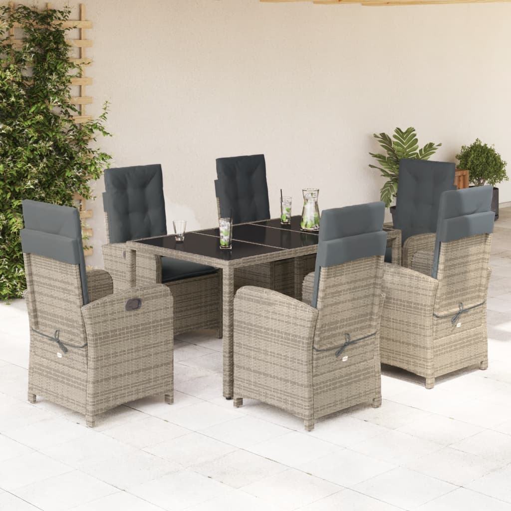 Set da Pranzo da Giardino 7 pz con Cuscini in Polyrattan Grigio | homemem39
