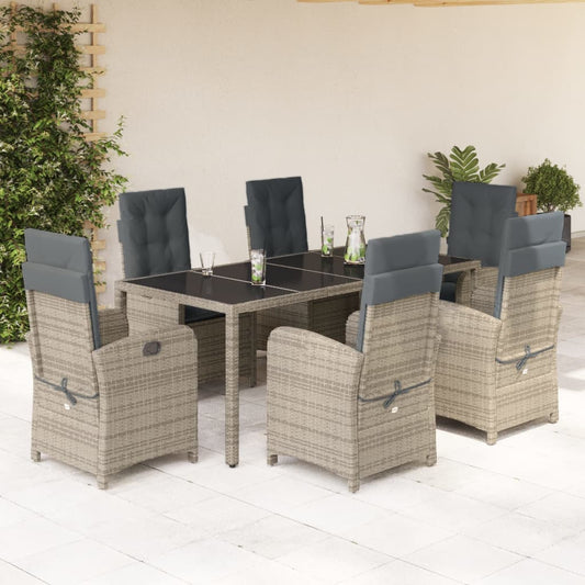 Set da Pranzo da Giardino 7 pz con Cuscini in Polyrattan Grigio - homemem39