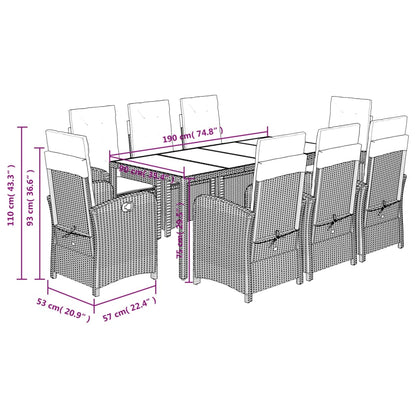 Set da Pranzo da Giardino 9 pz con Cuscini in Polyrattan Grigio | homemem39