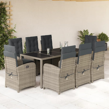 Set da Pranzo da Giardino 9 pz con Cuscini in Polyrattan Grigio | homemem39