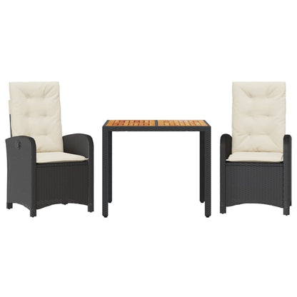 Set da Pranzo da Giardino 3 pz con Cuscini Nero in Polyrattan - homemem39