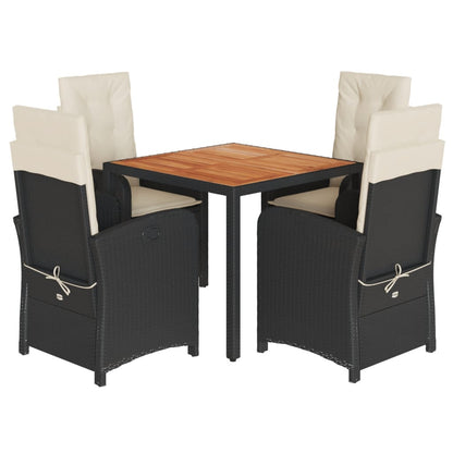 Set da Pranzo da Giardino 5 pz Nero con Cuscini in Polyrattan - homemem39