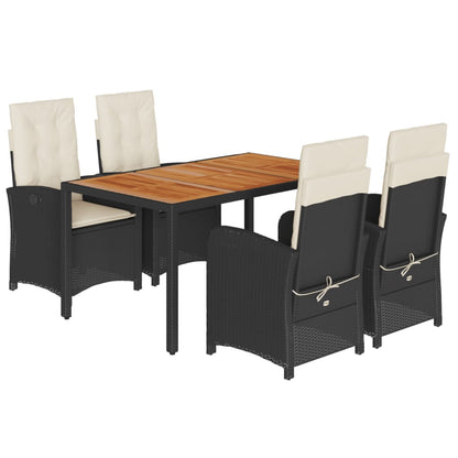 Set da Pranzo da Giardino 5 pz Nero con Cuscini in Polyrattan - homemem39
