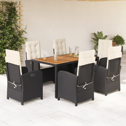 Set da Pranzo da Giardino 7 pz Nero con Cuscini in Polyrattan - homemem39