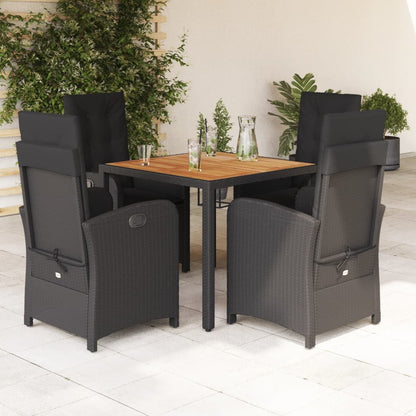 Set da Pranzo da Giardino 5 pz Nero con Cuscini in Polyrattan - homemem39