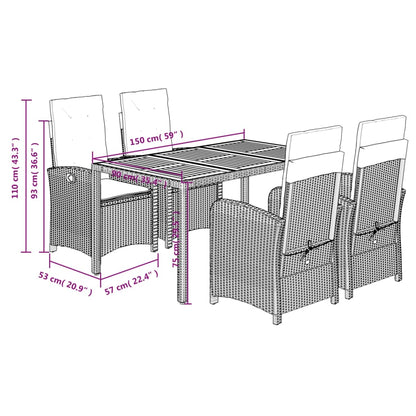 Set da Pranzo da Giardino 5 pz Nero con Cuscini in Polyrattan | homemem39