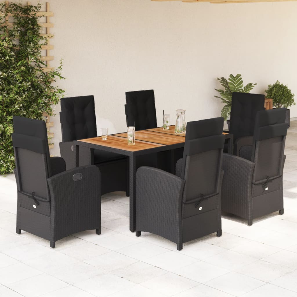 Set da Pranzo da Giardino 7 pz Nero con Cuscini in Polyrattan - homemem39