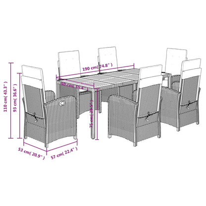 Set da Pranzo da Giardino 7 pz Nero con Cuscini in Polyrattan | homemem39