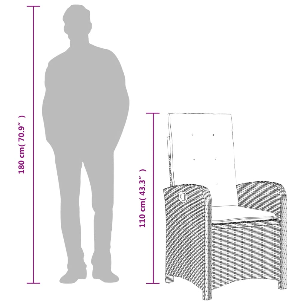 Set da Pranzo da Giardino 7 pz Nero con Cuscini in Polyrattan | homemem39