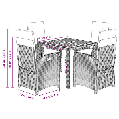 Set da Pranzo da Giardino 5 pz con Cuscini in Polyrattan Grigio
