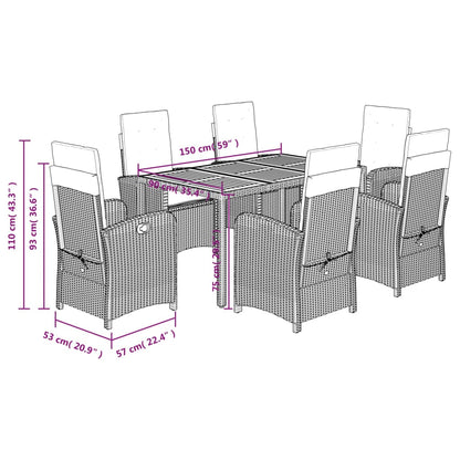 Set da Pranzo da Giardino 7 pz con Cuscini in Polyrattan Grigio | homemem39