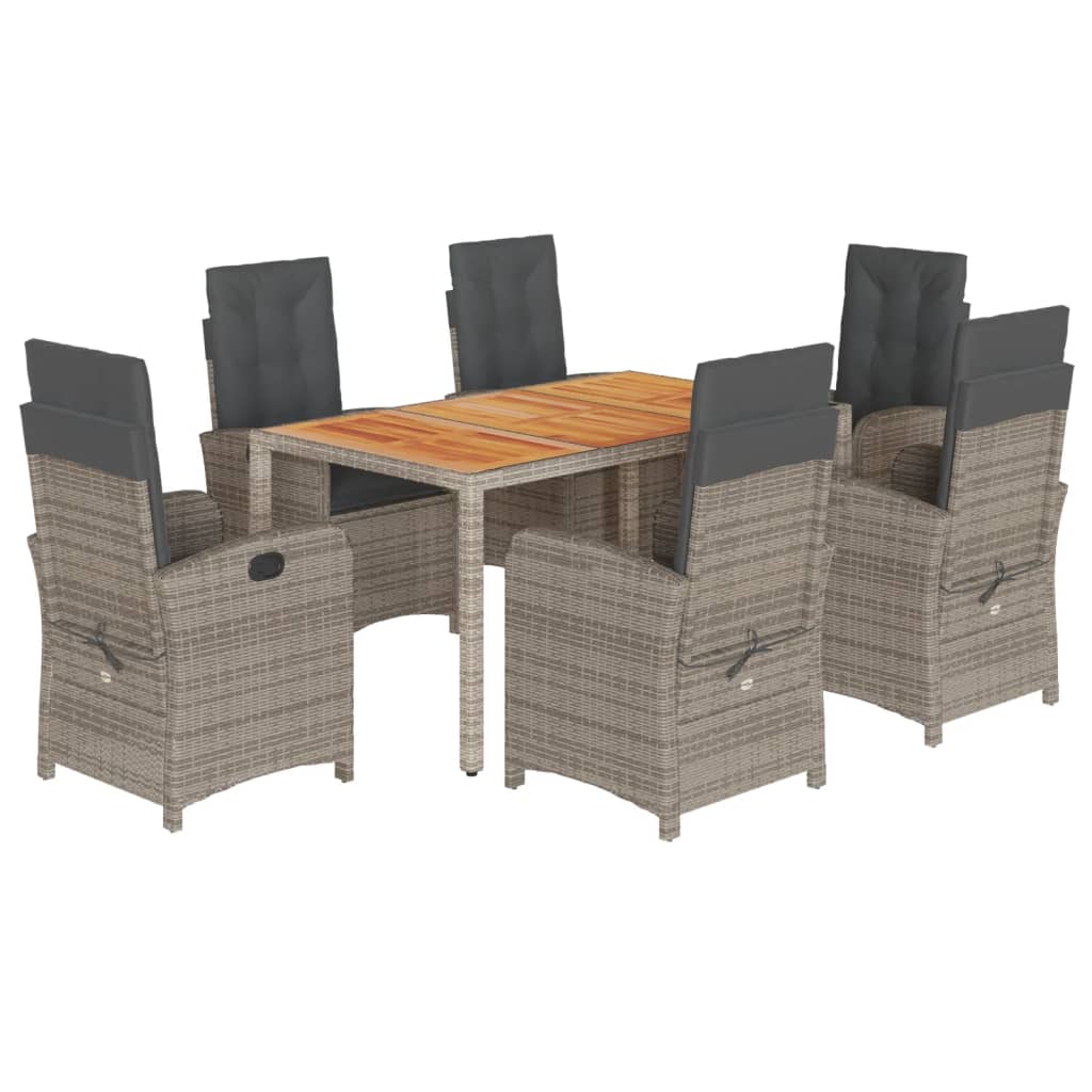 Set da Pranzo da Giardino 7 pz con Cuscini in Polyrattan Grigio - homemem39