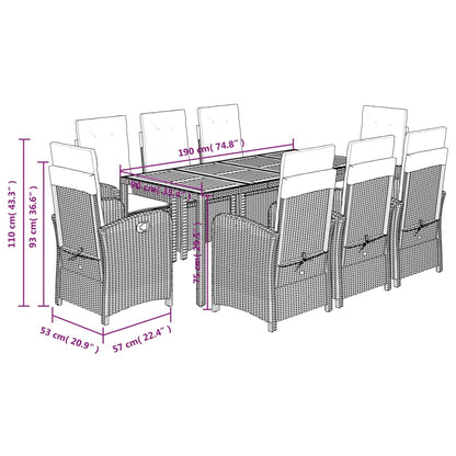 Set da Pranzo da Giardino 9 pz con Cuscini in Polyrattan Grigio | homemem39