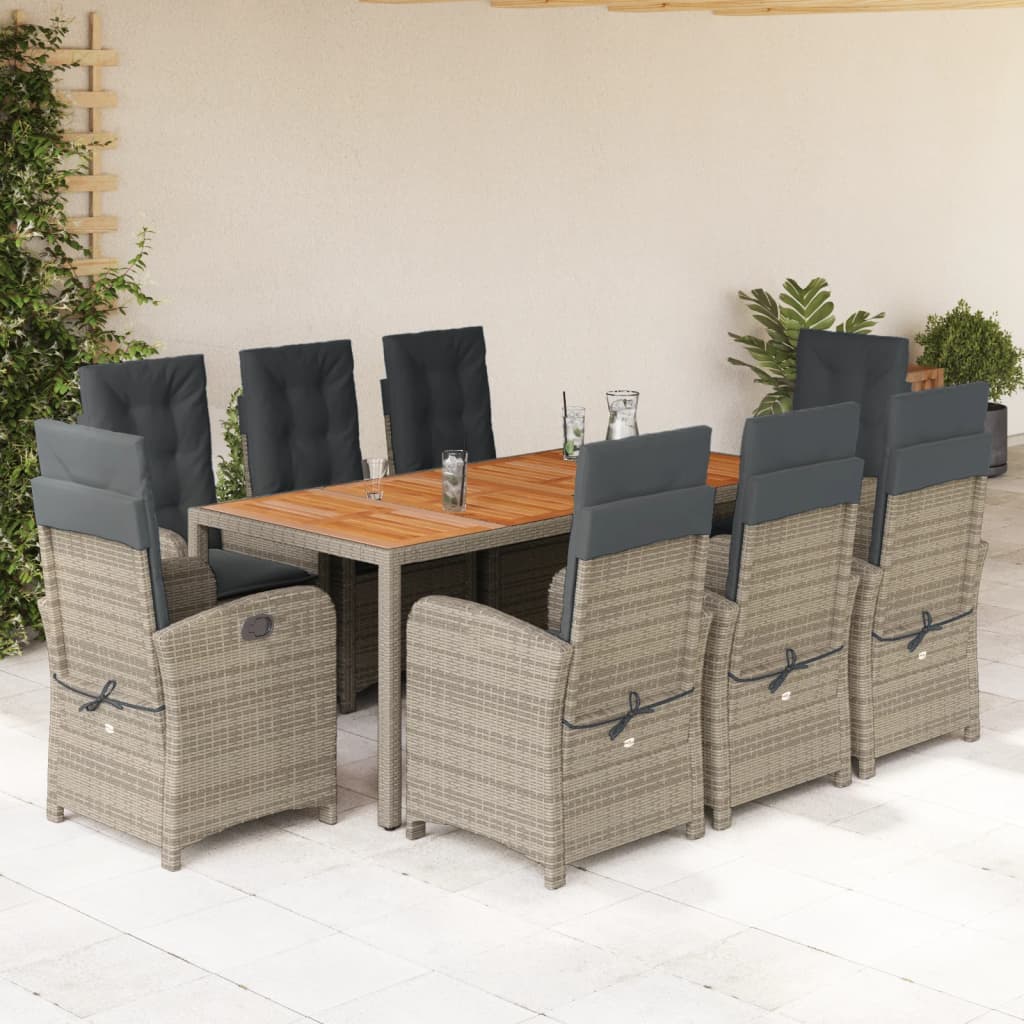 Set da Pranzo da Giardino 9 pz con Cuscini in Polyrattan Grigio | homemem39