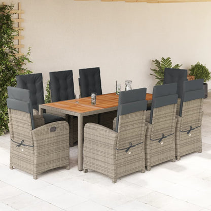 Set da Pranzo da Giardino 9 pz con Cuscini in Polyrattan Grigio | homemem39