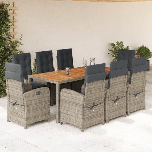 9-piece Garden Dining Set with Gray Polyrattan Cushions