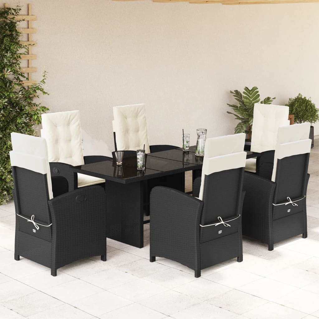 Set da Pranzo da Giardino 7 pz Nero con Cuscini in Polyrattan - homemem39