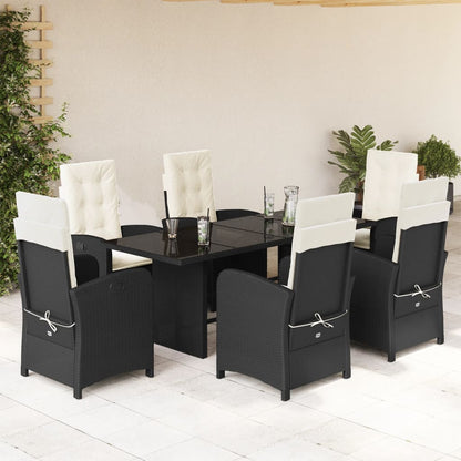 Set da Pranzo da Giardino 7 pz Nero con Cuscini in Polyrattan - homemem39