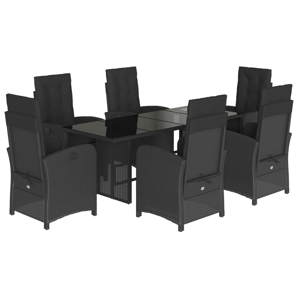 Set da Pranzo da Giardino 7 pz Nero con Cuscini in Polyrattan - homemem39