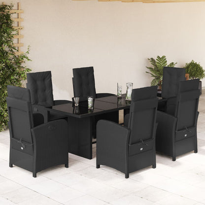 Set da Pranzo da Giardino 7 pz Nero con Cuscini in Polyrattan