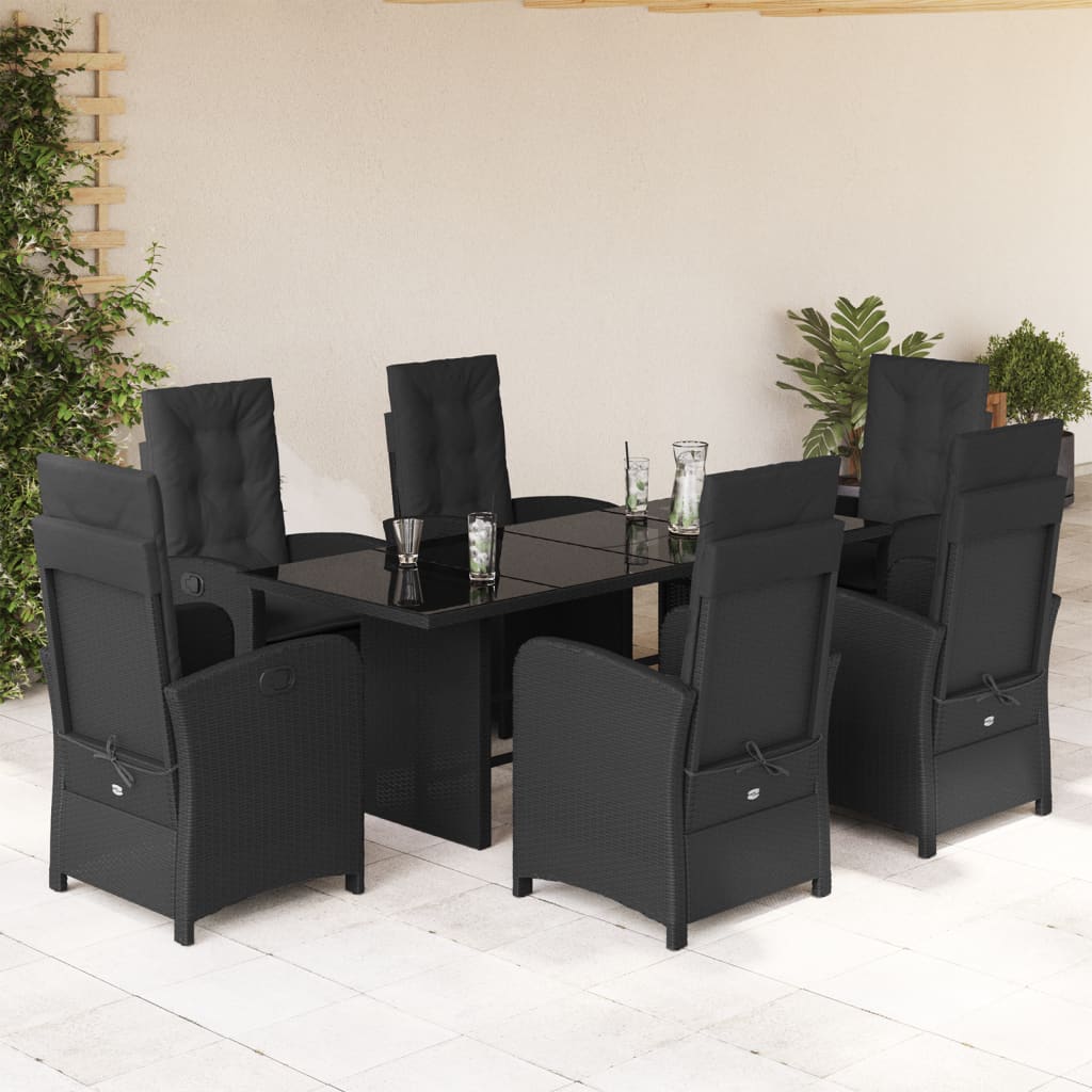 Set da Pranzo da Giardino 7 pz Nero con Cuscini in Polyrattan - homemem39