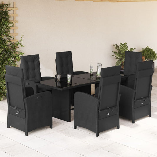 Set da Pranzo da Giardino 7 pz Nero con Cuscini in Polyrattan - homemem39