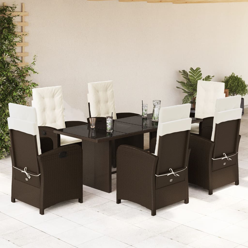 Set da Pranzo da Giardino 7pz con Cuscini in Polyrattan Marrone - homemem39