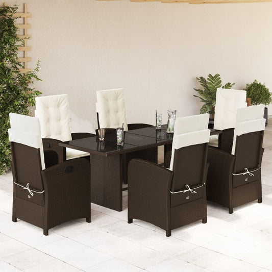 Set da Pranzo da Giardino 7pz con Cuscini in Polyrattan Marrone - homemem39