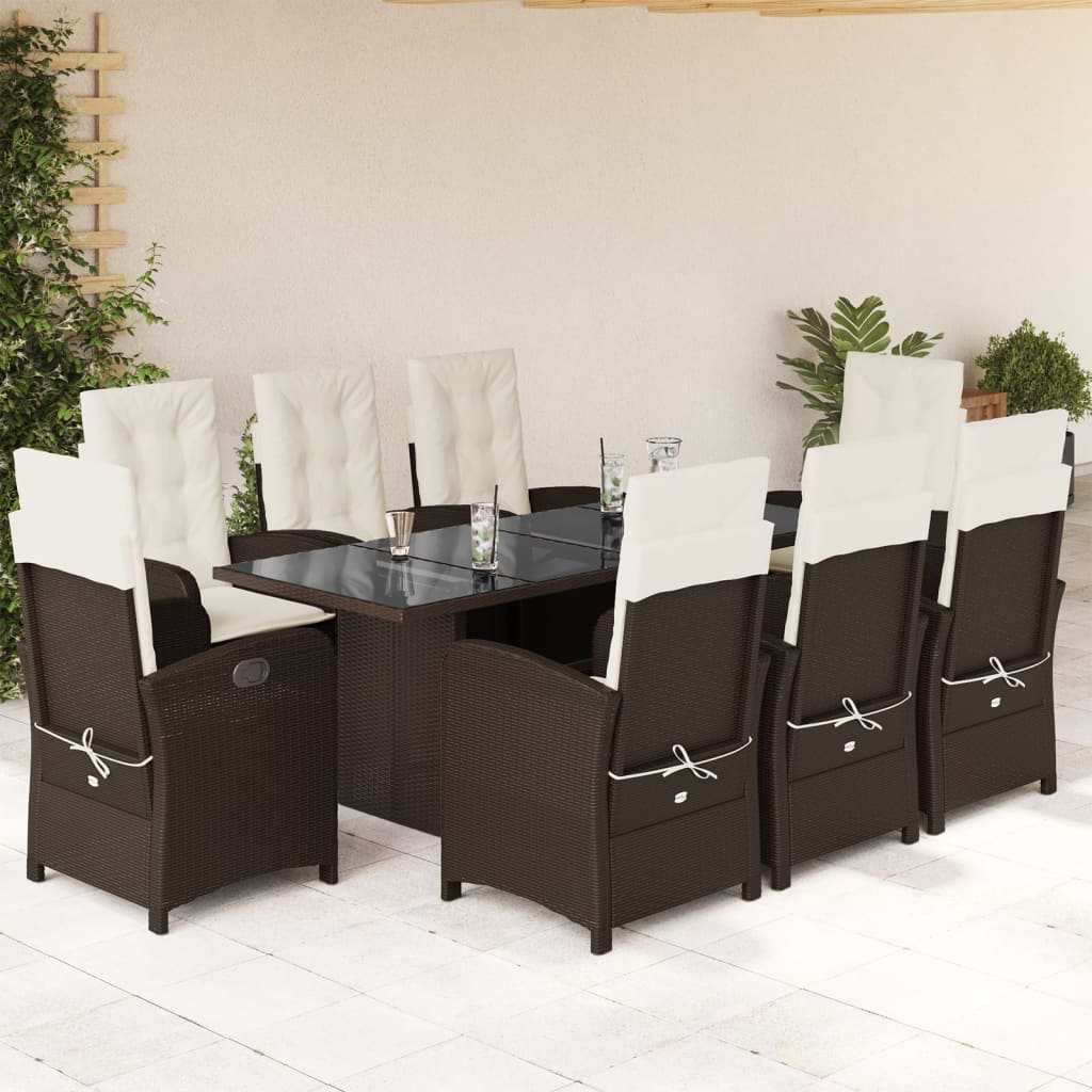 Set da Pranzo da Giardino 9pz con Cuscini Marrone in Polyrattan - homemem39