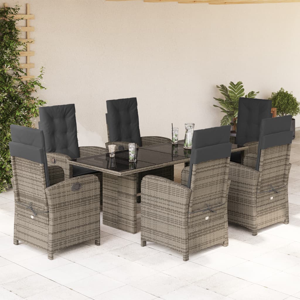 Set da Pranzo da Giardino 7 pz con Cuscini in Polyrattan Grigio - homemem39