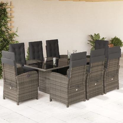 Set da Pranzo da Giardino 9 pz con Cuscini in Polyrattan Grigio - homemem39