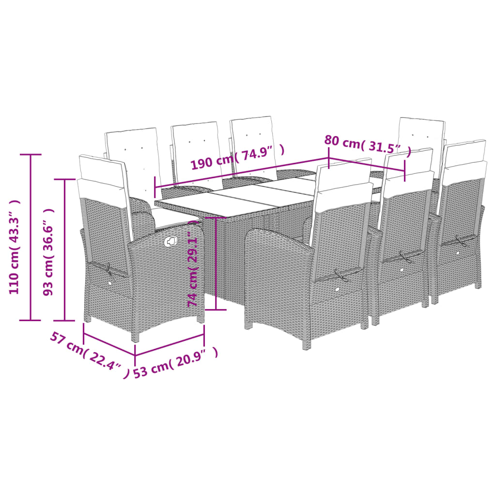 Set Pranzo da Giardino 9 pz con Cuscini Beige Misto Polyrattan | homemem39