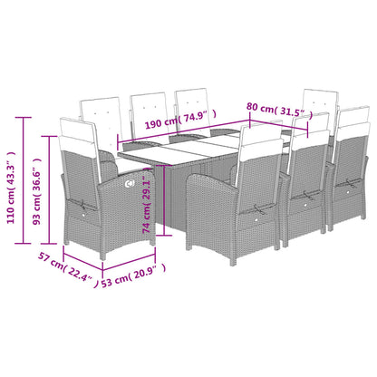 Set Pranzo da Giardino 9 pz con Cuscini Beige Misto Polyrattan | homemem39