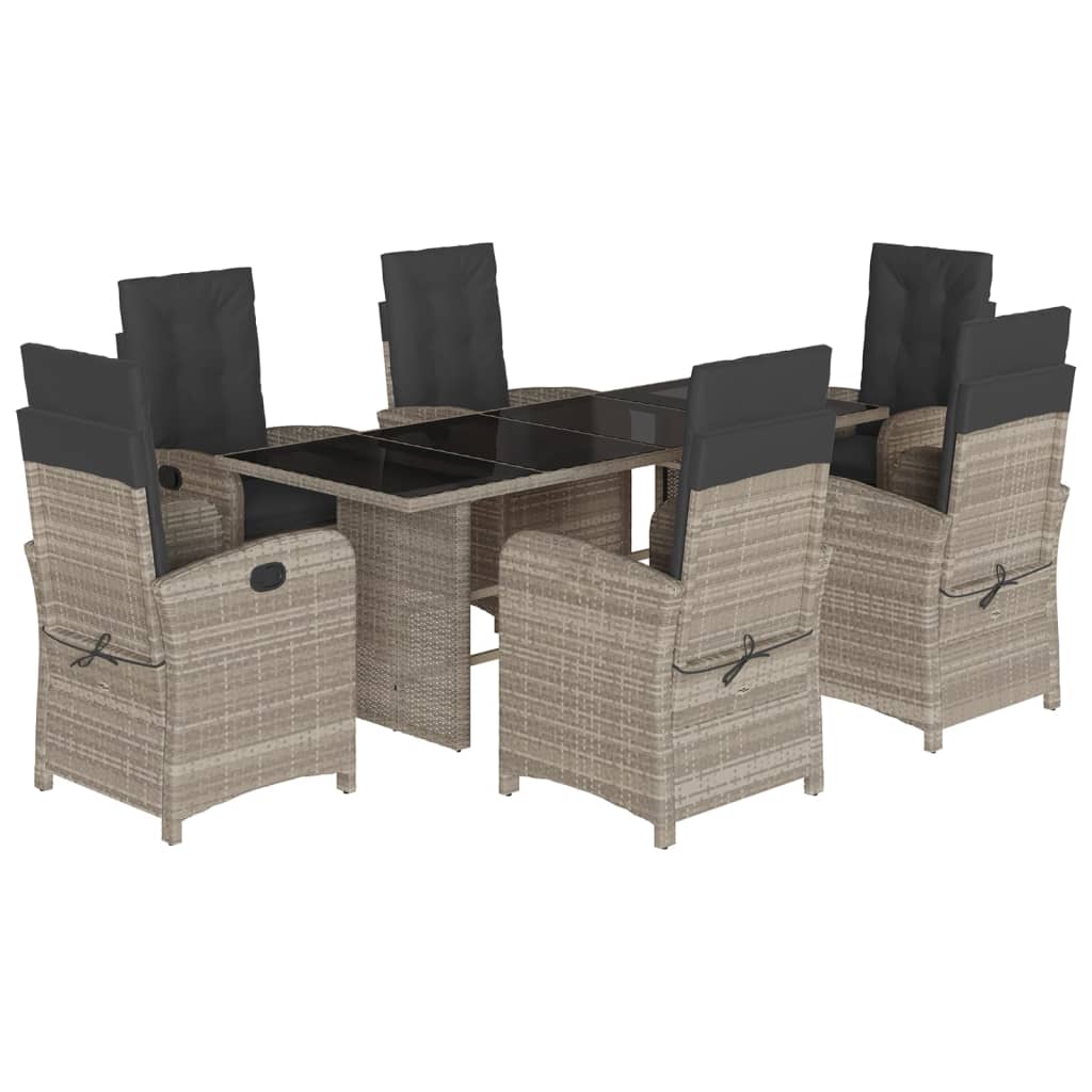 Set da Pranzo da Giardino 7 pz Cuscini Polyrattan Grigio Chiaro - homemem39