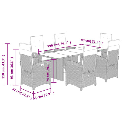 Set da Pranzo da Giardino 7 pz Cuscini Polyrattan Grigio Chiaro | homemem39