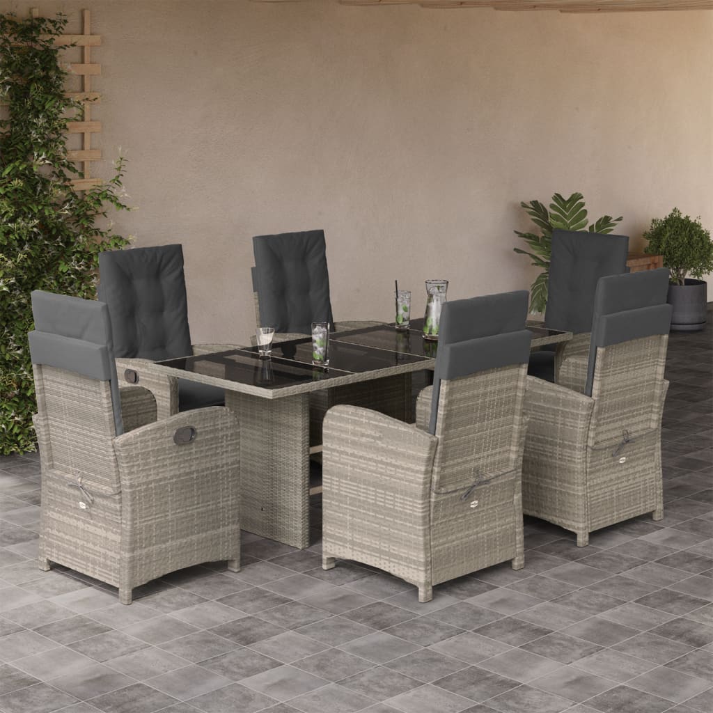 Set da Pranzo da Giardino 7 pz Cuscini Polyrattan Grigio Chiaro - homemem39