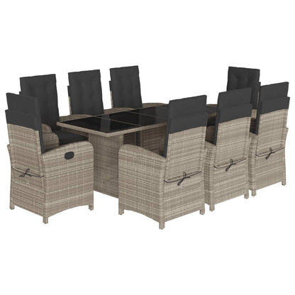 Set Pranzo da Giardino 9pz con Cuscini Grigio Chiaro Polyrattan - homemem39
