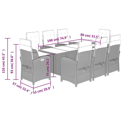 Set Pranzo da Giardino 9pz con Cuscini Grigio Chiaro Polyrattan | homemem39