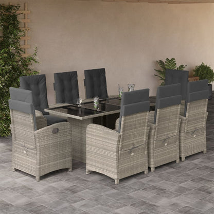 Set Pranzo da Giardino 9pz con Cuscini Grigio Chiaro Polyrattan - homemem39